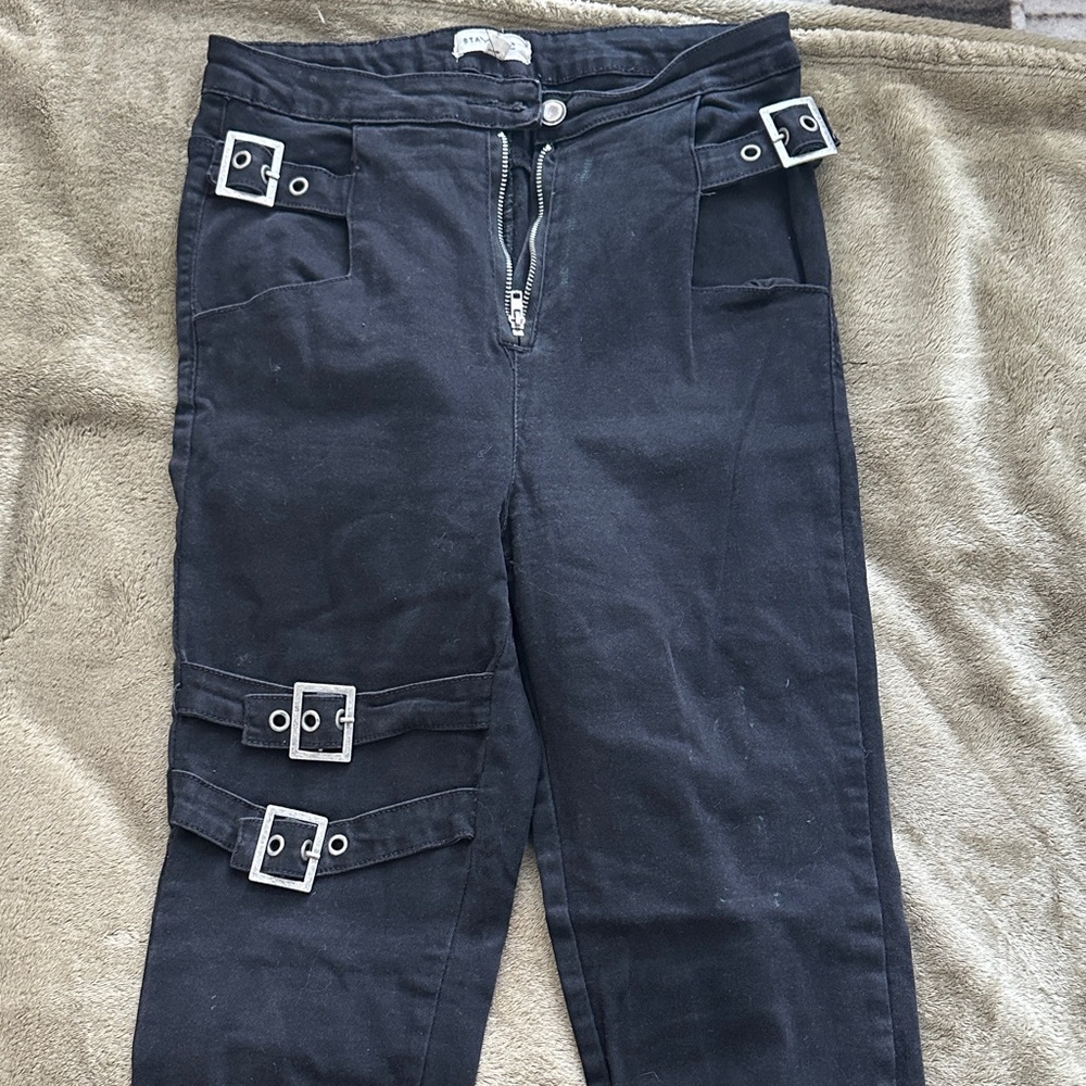Stylish Black Buckle Women Jeans